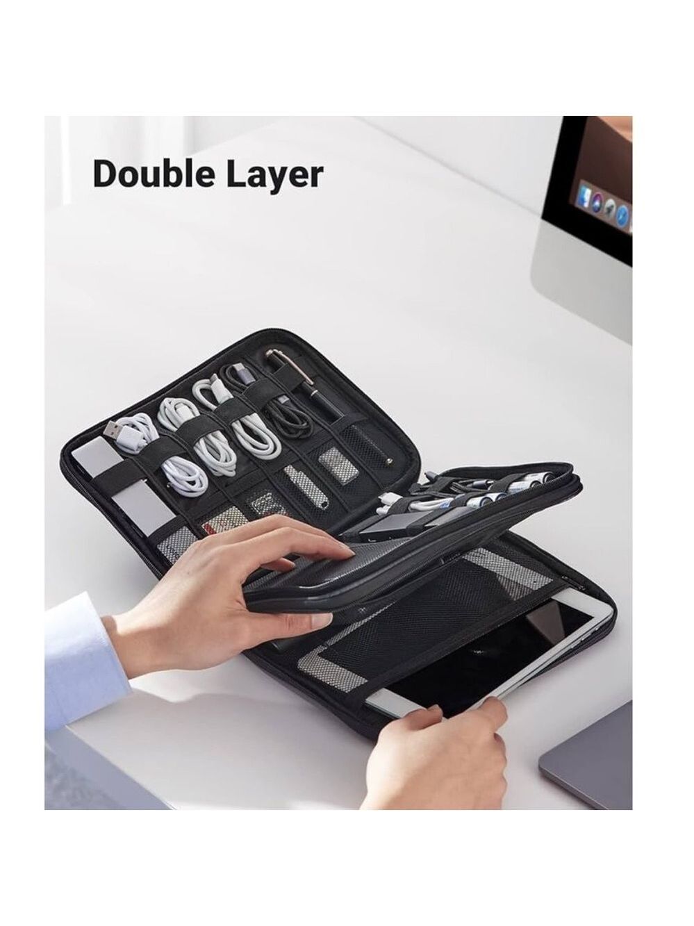 Electronic organizer bag pouch 2 zippered sections multi interior pockets NEW - Picture 8 of 16